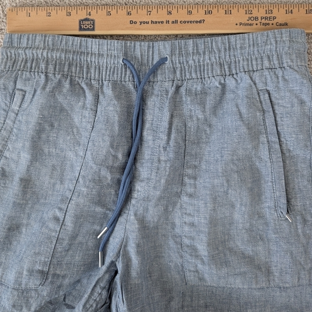 Athleta Retreat Linen Jogger Pants Womens 6 Heather Blue Zip Pockets Drawstring - Picture 10 of 12